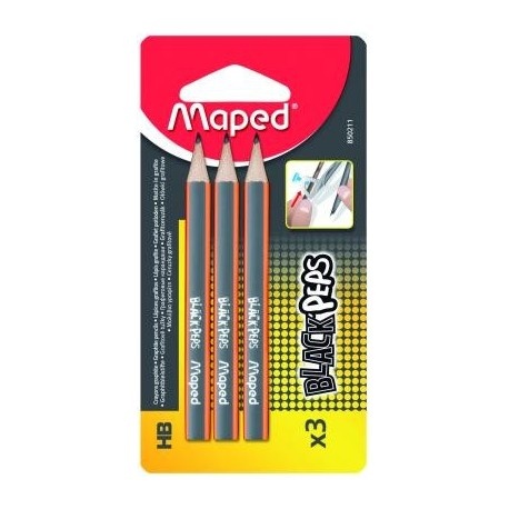 Lot de 3 mini crayons à papier - Black'Peps - Mine HB - Maped