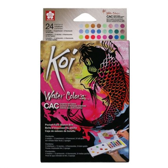 SAKURA KOI Kit De Peinture Aquarelle de Poche - 24 Couleurs Métallisées/Fluorescentes