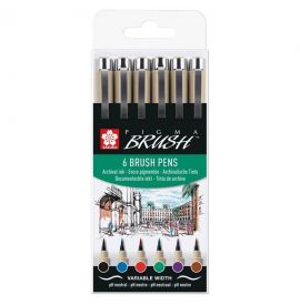 Étui de 6 Brush Pen Pigma Pinceau Couleurs Assorties SAKURA