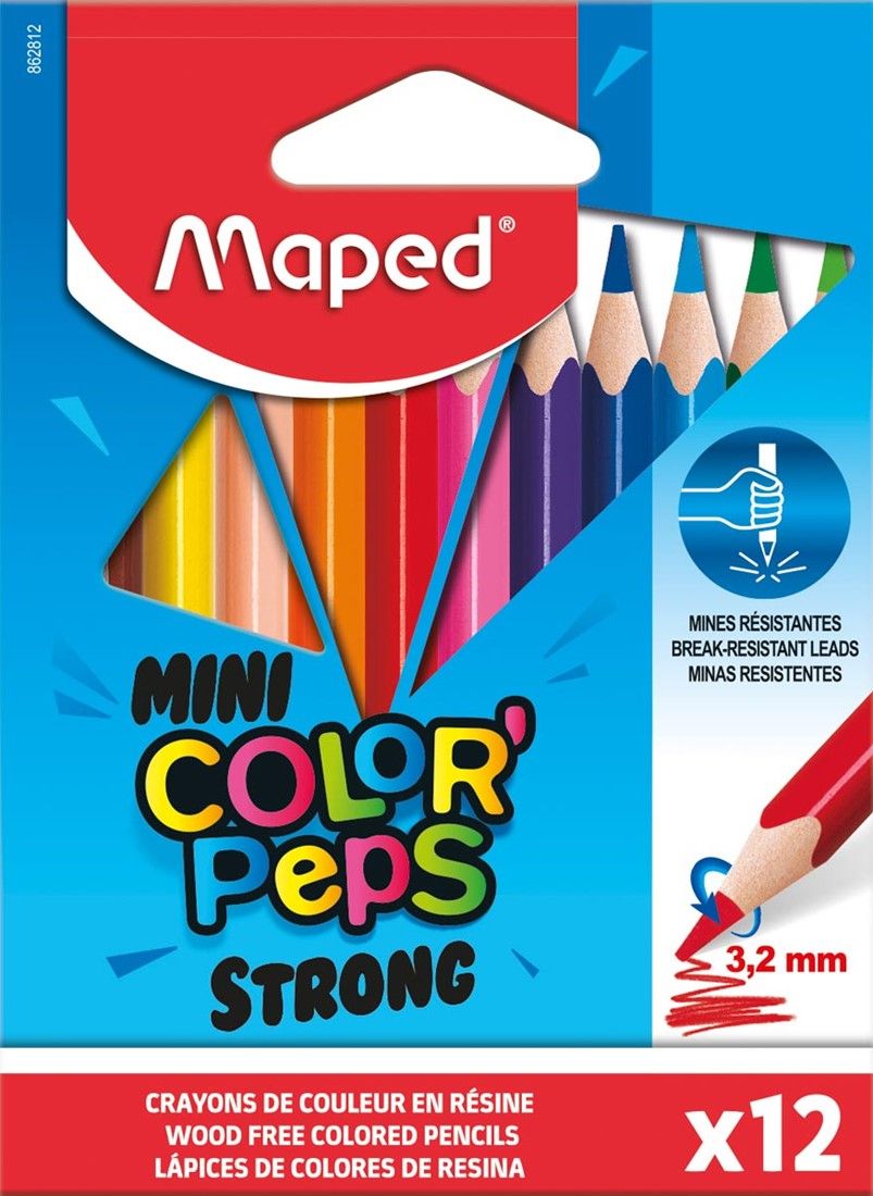 Paquet 12 Crayons de Couleur Color'Peps Mini Strong MAPED