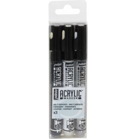 Le Libr'air - Set de 3 Acrylic Marker Noir, Blanc et Argent Pointe Ronde 1,2 mm PEBEO - Tunisie